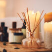 Spa, aromatherapy and candle for luxury, health and wellness for beauty, cosmetics and physical therapy background. Relax, zen and luxury salon for self care, calm and peace from candlelight